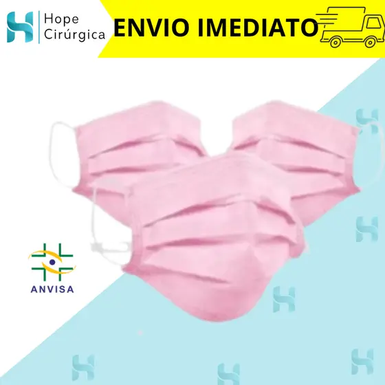 Máscara Descartável Rosa Tripla com Elástico