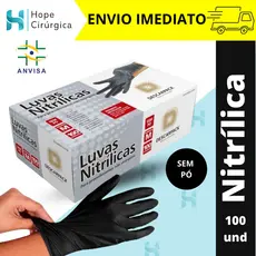 Luva Nitrílica Preta Descartável Sem Pó Resistente 100 unidades
