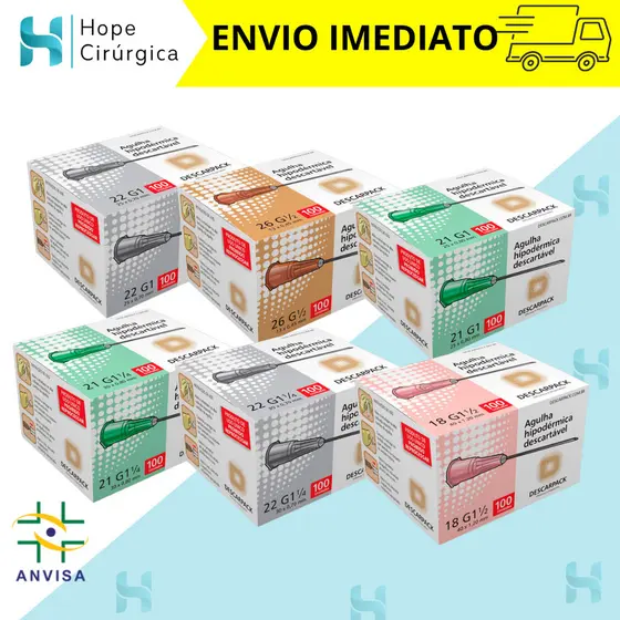 Agulha Hipodérmica 50 ou 100un Descartável DESCARPACK - Diversos Tamanhos
