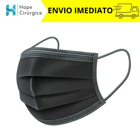 Máscara Descartável Preta Tripla com Elástico