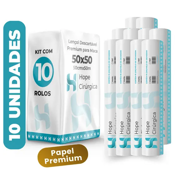 Lençol Descartável de Papel Hospitalar para Maca 50x50cm Kit c/10 un