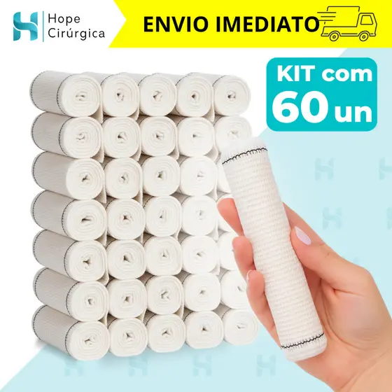 Kit 60 Faixas Curativo Ataduras Crepom Algodão 13 Fios Macia Qualidade Premium Anvisa