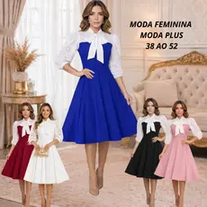Vestido Feminino Casual Elegante Crepe Malha Detalhe Malha Lesse Moda Evangélica Social Festa 38ao54