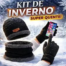 Kit Toca de Frio Touca Gorro + Luva de Frio Touch Screen + Cachecol Feminino Masculino Echarpe