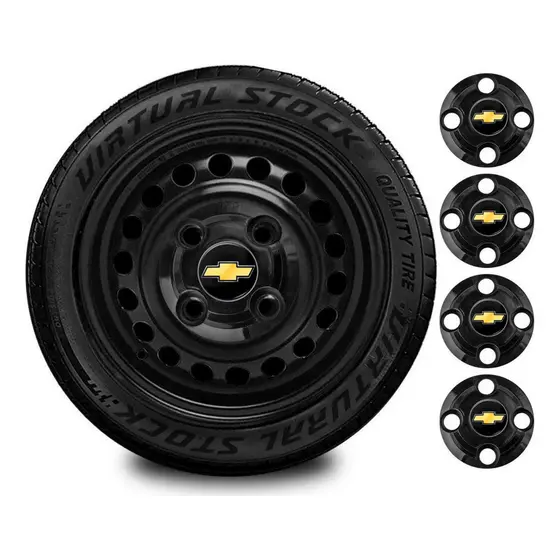 Kit Jogo 4 Calotinhas Centrais Rodas Chevrolet Corsa Celta Prisma Onix Aro 13 14 15 4 Furos