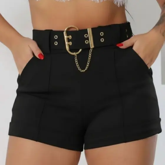 Short Cinto Grosso Cintura Alta em Lycra | Modelagem Estruturada