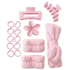 Kit Acessórios Faixa de Cabelo Feminino Rosa Completo Xuxinha Skincare Presilhas Piranha