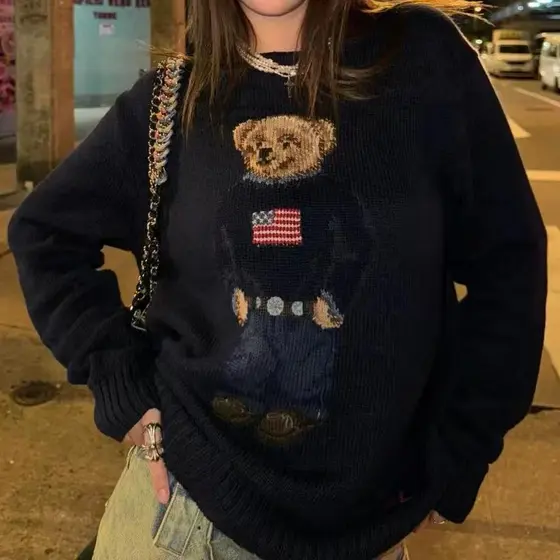 Cabo Vintage Branco Azul Vermelho Cinza Do Suéter Urso Tricotado 202601