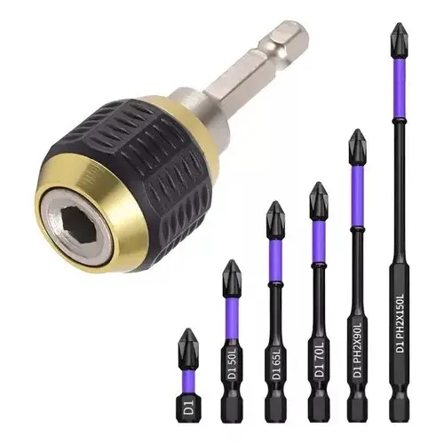 Kit 6 Pontas Bits Magnéticas + Adaptador Engate Rápido Mandril