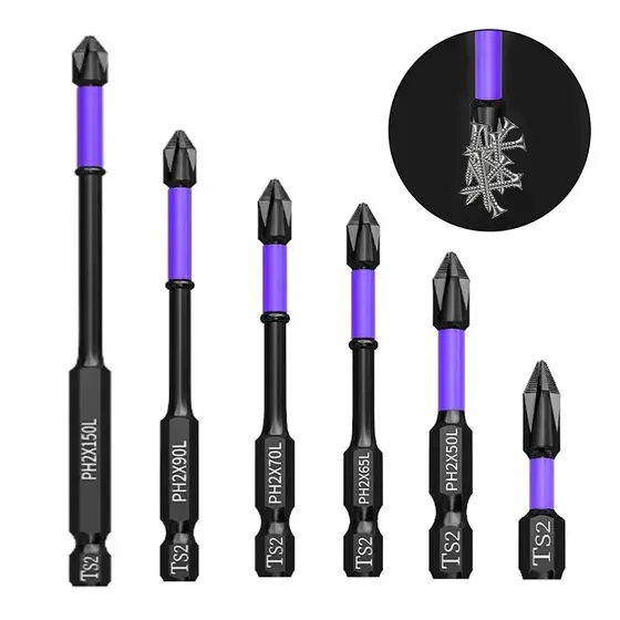 Kit 6 Pontas Bits Magnética Ponteira Imantada Philips Antiderrapante Ph2 Aço Duro S2 Parafusadeiras