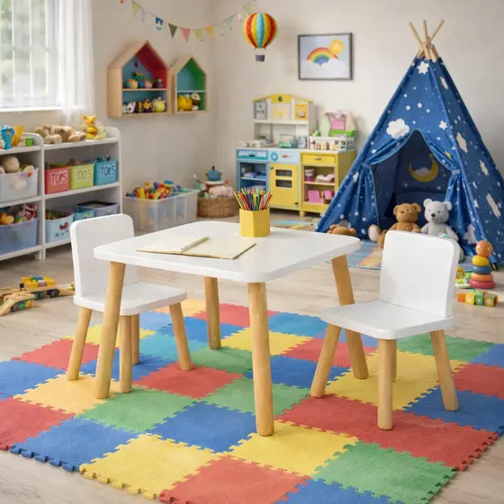 Mesa Infantil Montessori com 1 Ou 2 Cadeiras Madeira Branco Quarto Infantil Decorativo