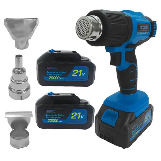 Soprador Termico Portatil 21v com Display + 3 Bocais de Metal Potente