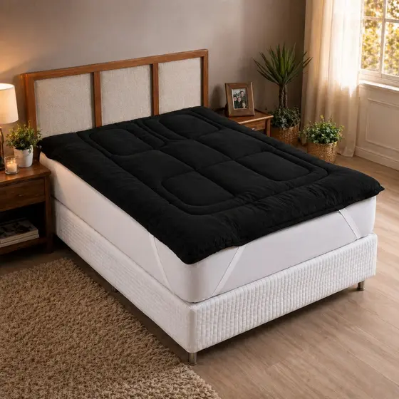 Pillow Top Protetor De Colchão Solteiro, Casal, Queen e King 400 Fios Cor PRETO