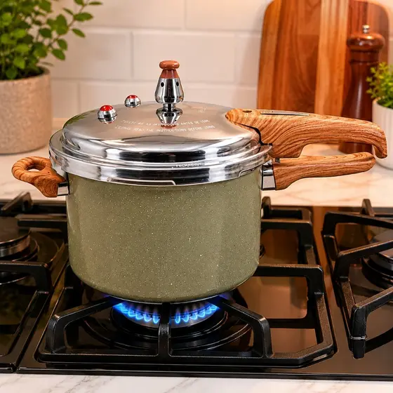 Panela De Pressão Max Chef Wood 4,2l Para Indução, Design Wood Verde Acizentado Cinza Fratelli