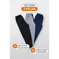 Kit 3 Calças Moletom Infantil Peluciado Menino e Menina Inverno 2 a 14 L21