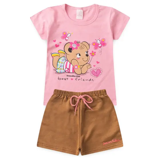 Conjunto Infantil Feminino Shorts e Baby Look Menina L06