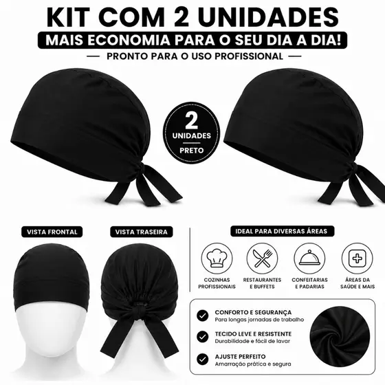 Kit 2 Bandana Profissional Cozinha Chef Restaurante Padaria Confeitaria Amarração Unissex Uso