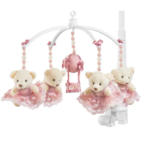 Móbile Berço Bebê Musical E Giratório Ursa Rose Menina Envio Imediato