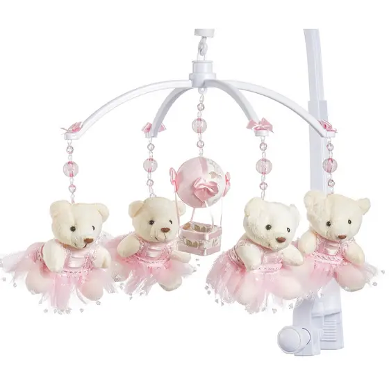 Móbile Berço Bebê Musical E Giratório Ursa Rosa Menina Envio Imediato