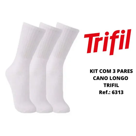 Kit 3 pares meias cano longo Trifil cano alto punho soft esporte Ref. 6313