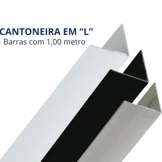 Cantoneira Em L Alumínio Branca, Polida, Preta Barra 1 Metro 1/2", 5/8", 3/4", 1"