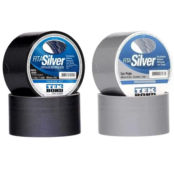 Fita Adesiva Reforçada Silver Tape Prata e Preta 48mm x 5m - Tekbond