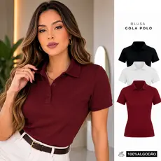 Blusa Camisa Social Gola Polo Feminina Trabalho Uniforme Conforto