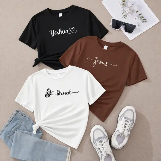 Kit 3 Blusas Feminina Premium Estampa Cristã Jesus Nossa Senhora