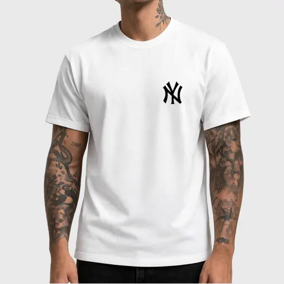 Camiseta Masculina Básica Casual em Algodão Premium Estampada NY New York