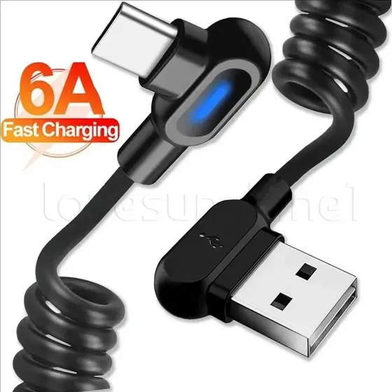 Linha De Alimentação Extensível Para Telefone De 1/1.5 M-Cabo De Dados Em Espiral Tipo C De PVC 6A-Acessórios Computador
