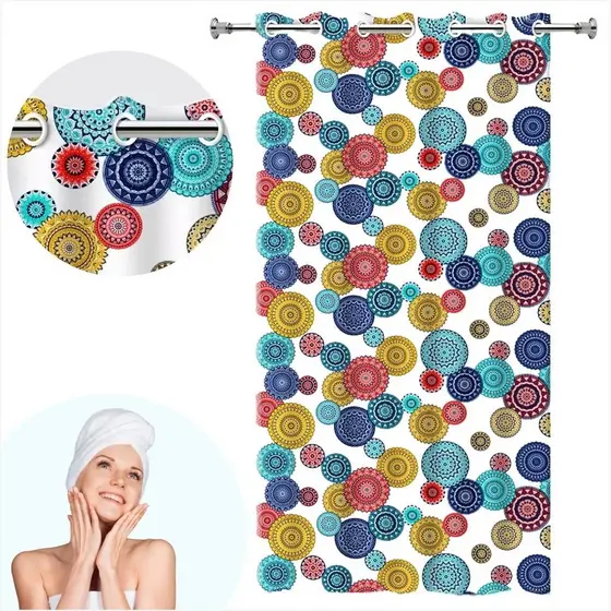 Cortina De Box Banheiro Estampa de Mandala C/ Gancho PVC 198x138