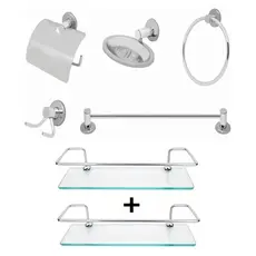 Combo 7 Itens Kit de acessórios Stander 05 peças e 02 Porta Shampoo Reto CROMADO