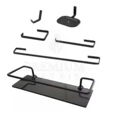 Kit Para Banheiro Luxo Preto - Kit 5 Peças Quadra Preto + Porta Shampoo Preto