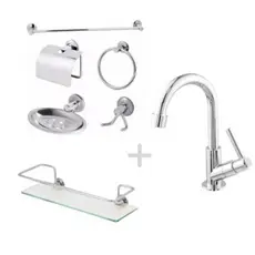 KIT BANHEIRO SUPER COMBO CROMADO COM 7 PEÇAS LINHA LUXO