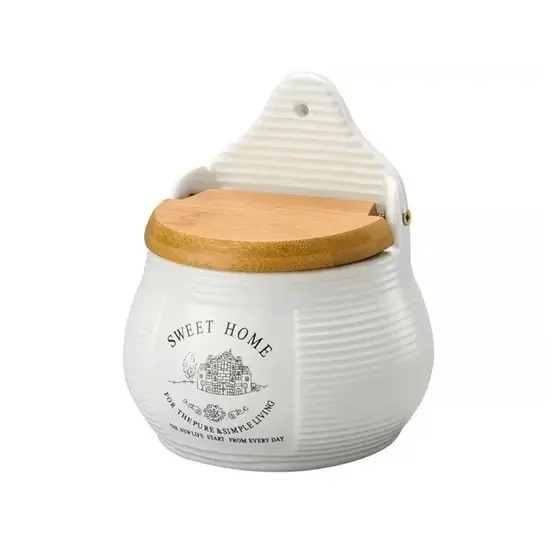 Saleiro P/parede De Ceramica C/tampa De Madeira Sweet Home