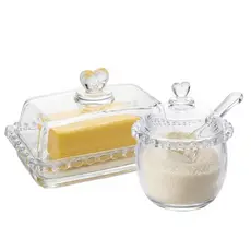 Kit Manteigueira com Tampa Cristal Coração e Açucareiro com Colher 250ml Lyor