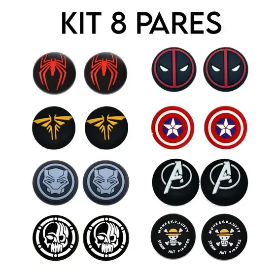 Kit 4 Pares 8 unidades de Grip Silicone Estampado Botão Ps3 Ps4 Ps5 Xbox 360 Xbox One Xbox Series S/X Wii Switch Pro