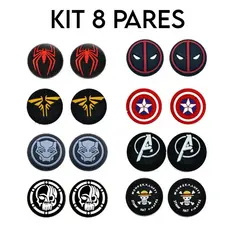 Kit 4 Pares 8 unidades de Grip Silicone Estampado Botão Ps3 Ps4 Ps5 Xbox 360 Xbox One Xbox Series S/X Wii Switch Pro