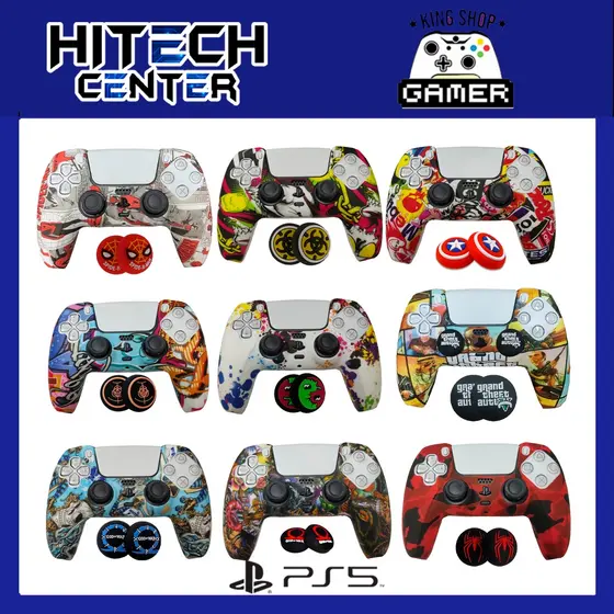 Capa Case Ps5 de Silicone Personalizada COM PAR DE GRIP Controle Proteção Dualsense Ps5