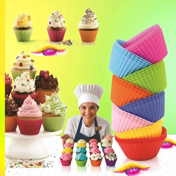 Kit 12 Formas de Silicone Antiaderente para Cupcake Muffin Mini Tortas – Sortidas