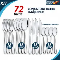 Kit Talheres 24/48/72 Peças Aço Inox Completo Faqueiro Jogo de Mesa Colheres Garfos Facas Alta Qualidade