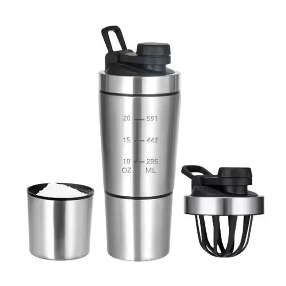 Shakeira Dupla Inox 900ml Coqueteleira Academia Misturador