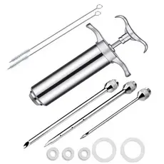 Seringa Injetora de Tempero Molho Kit Completo 3 Agulhas Aço Inox Para Carnes Aves Peixes Profissional