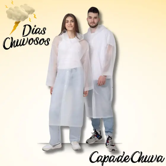Capa de Chuva Grossa e Longa Capuz Transparente Reforçada Reutilizável Qualidade Premium