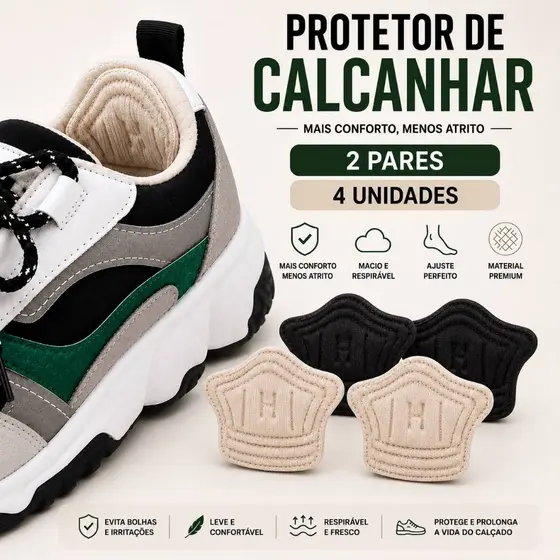 Protetor de Calcanhar Adesivo para Sapatos e Tênis Espuma Macia Antibolhas Confortável Unissex - Kit 2 ou 4 Unidades