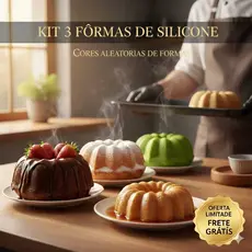Kit 3 Formas De Silicone Bolo Pudim Antiaderente Varias Cores Resistente Cozinha Premium