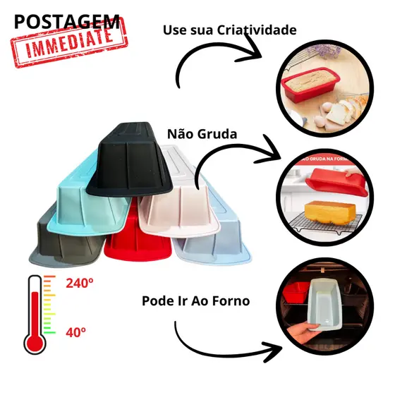Forma Assadeira Pães Bolos Silicone Retangular Antiaderente