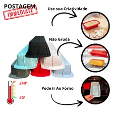 Forma Assadeira Pães Bolos Silicone Retangular Antiaderente