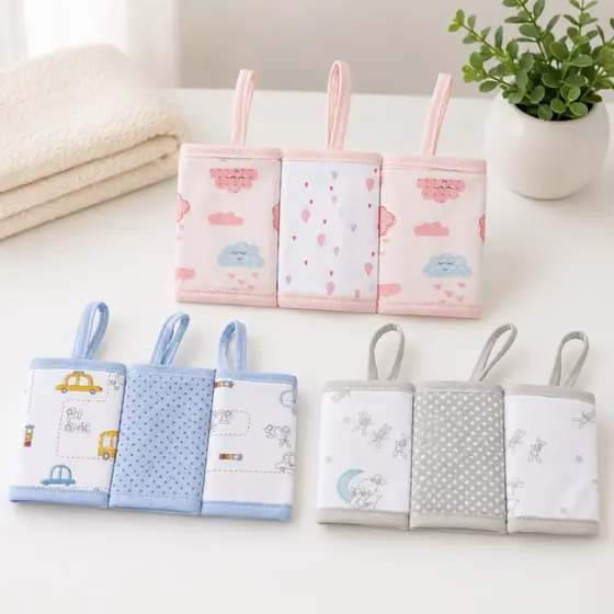PANINHO DE BOCA BEBÊ COM PRENDEDOR DE CHUPETA - BABETE ESTAMPADO PAPI MALHAS- KIT C/ 3 UN- PAPI