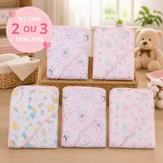 KIT COM 2 OU 3 TOALHA DE BANHO BEBÊ SOFT 2 CAMADAS COM CAPUZ - PAPI KARINHO OU MINASREY